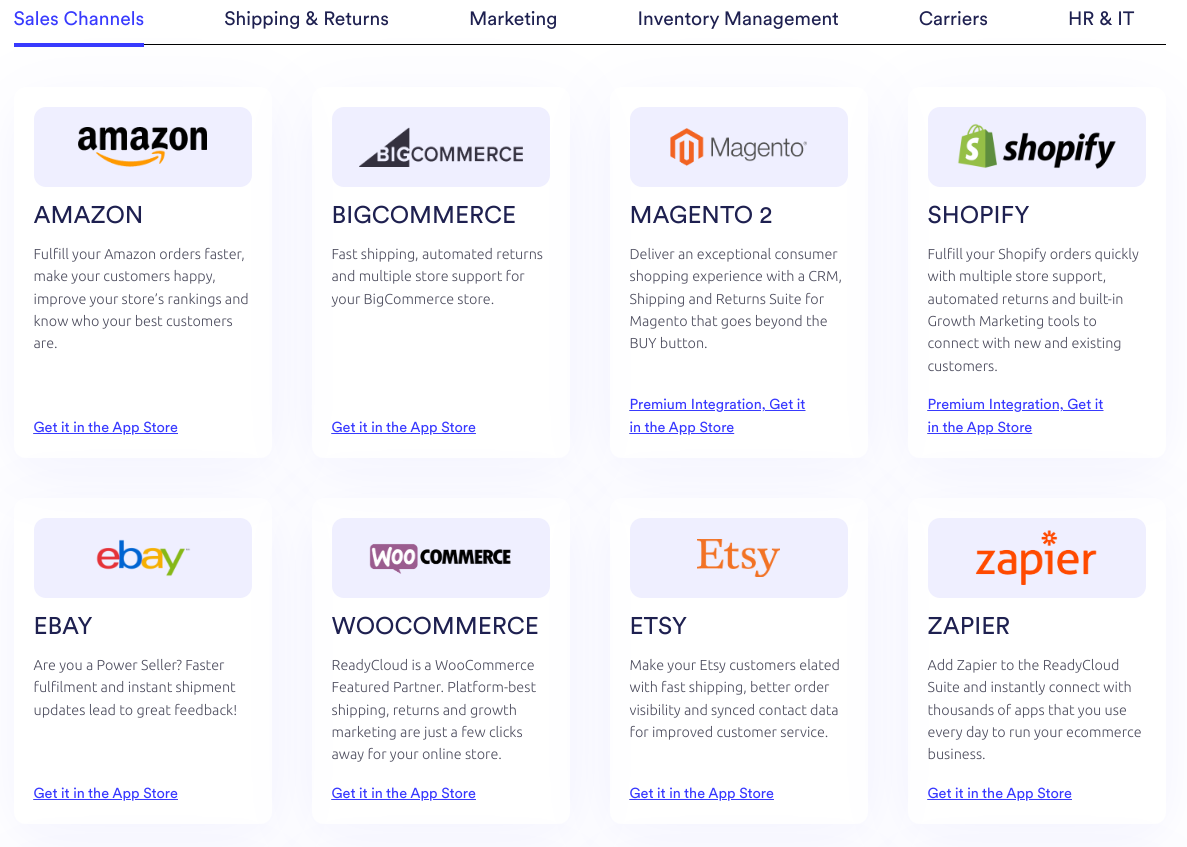 Integration Capabilities: A Unified System for E-Commerce Excellence ReadyCloud seamlessly integrates with popular shopping carts and order management systems ensures that your entire workflow—from marketing to order fulfillment to returns—is streamlined and efficient during peak shopping periods. Synchronizing data across platforms eliminates manual errors, keeps inventory accurate, and ensures your business runs smoothly under pressure.