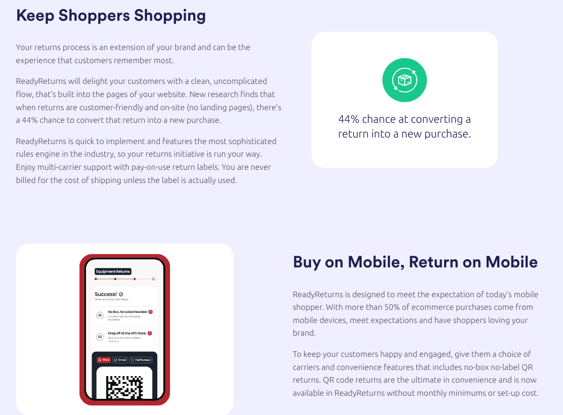 Seamless Returns with ReadyReturns Returns are a reality of online shopping, and handling them well is crucial to retaining customers. ReadyReturns makes the returns process simple, transparent, and customer-friendly.