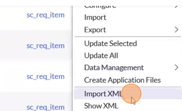 Import XML into the Table In the new tab that opens, right-click on the Table Name where you want to upload the field