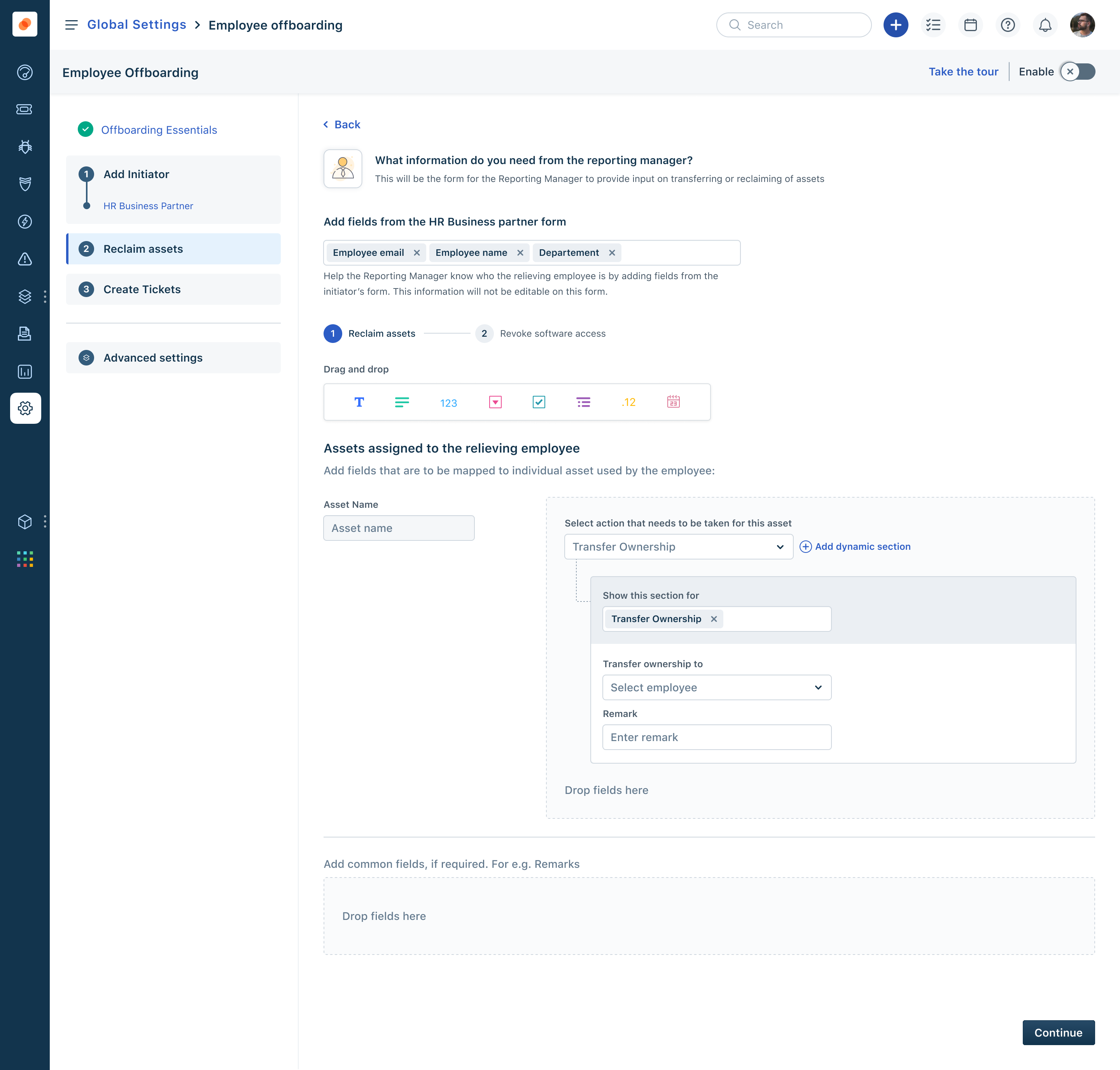 Asset retrieval happens as part of this sequence. The platform automatically detects which devices and licensed applications are assigned to the employee. It then creates a specific asset reclamation task—known as a “reclaim assets” ticket—and routes it to the appropriate team members. | ReadyCloud